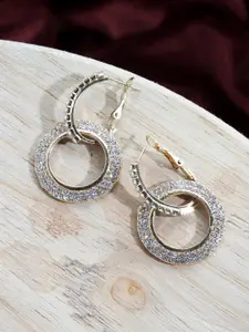 Kazo Gold-Toned Circular Stone Studded Hoop Earrings