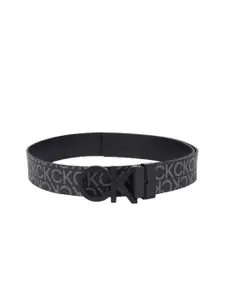 Calvin Klein Men Black & Grey Typography Printed PU Reversible Casual Belt
