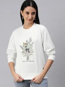 abof Women White & Black Printed Sweatshirt