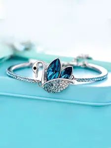 Yellow Chimes Women Silver-Toned & Blue Crystals Swan Love Rhodium-Plated Bracelet
