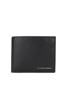 Louis Philippe Men Black Textured Leather Two Fold Wallet