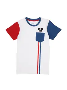 PROTEENS Boys White & Blue Mickey Mouse Printed Pocket Cotton T-shirt