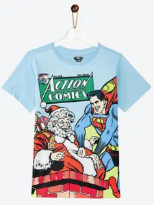 YK Justice League Boys Blue Printed T-shirt