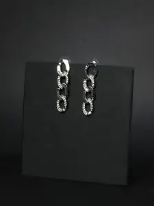 Kazo Silver-Toned Oval Chain Drop Earrings