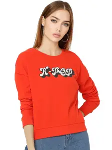 ONLY Women Red Typography Printed Cotton Sweatshirts