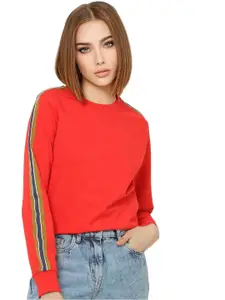 ONLY Women Red Solid Round Neck Sweatshirt