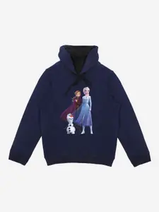 YK Disney YK Disney Girls Navy Blue Frozen Printed Hooded Sweatshirt