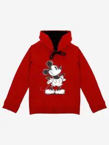 YK Disney Boys Red Mickey Mouse Printed Hooded Sweatshirt