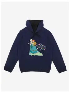 YK Disney YK Disney Girls Navy Blue Disney Princess Printed Hooded Sweatshirt