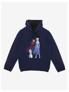 YK Disney Girls Navy Blue Disney Princess Printed Hooded Sweatshirt