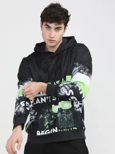 HIGHLANDER Men Black & Green Printed Hooded Sweatshirt