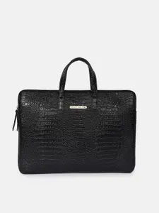 Bagsy Malone Unisex Black Crocodile Textured Laptop Bag