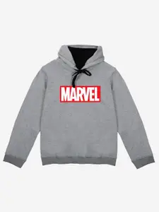 YK Marvel Boys Grey Captain Marvel Printed Hooded Sweatshirt