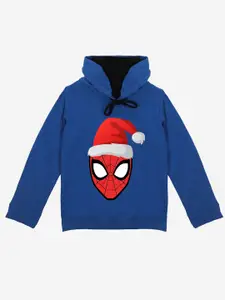YK Marvel Boys Blue Spiderman Printed Hooded Sweatshirt