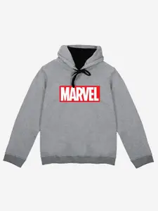 YK Marvel Boys Grey Printed Hooded Sweatshirt
