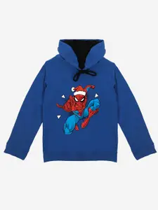 YK Marvel Boys Blue Spiderman Printed Hooded Sweatshirt