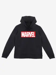 YK Marvel Boys Black Printed Hooded Sweatshirt