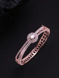 Priyaasi Women Rose Gold & White Brass American Diamond Handcrafted Rose Gold-Plated Bangle-Style Bracelet