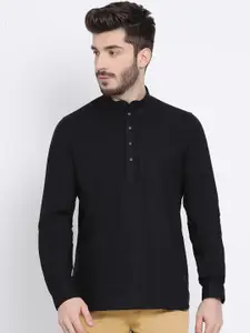 NAMASKAR Men Black Cotton Solid Kurta