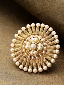 Priyaasi Gold-Plated & White Pearls Studded Adjustable Ring
