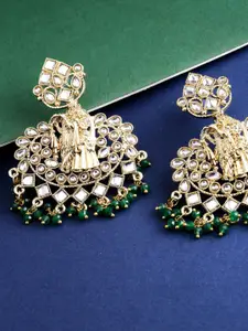 Priyaasi Gold-Plated & Green Kundan Studded Handcrafted Contemporary Chandbalis