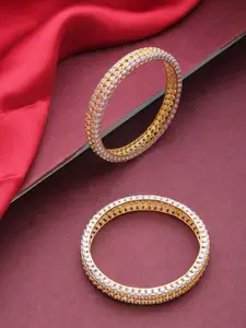 Priyaasi Women Set Of 2 Gold-Toned American Diamond Studded Bangles