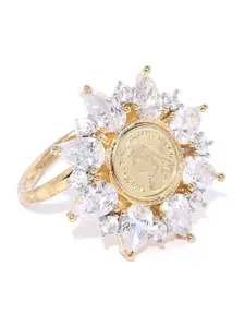 Priyaasi White Gold-Plated American Diamond Studded Adjustable Ring