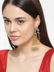 Priyaasi Gold-Plated & White Contemporary Brass Drop Earrings