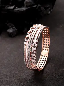 Priyaasi Women Rose Gold Brass American Diamond Handcrafted Rose Gold-Plated Bangle-Style Bracelet