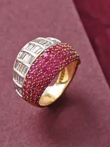 Priyaasi Gold-Plated & Pink Studded Broad Ring