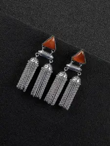 Priyaasi Orange Silver-Plated Oxidised Stone Studded Drop Earrings