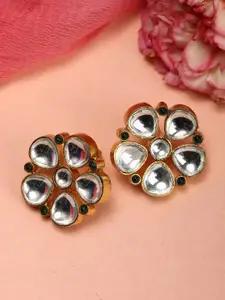Priyaasi Gold-Plated & Green Kundan Studded Handcrafted Floral Studs