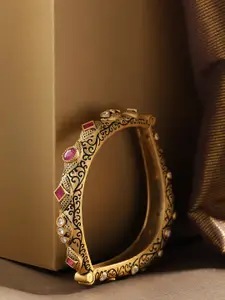 Priyaasi Pink Gold-Plated American Diamond & Ruby Studded Openable Bangle
