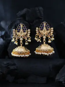 Priyaasi Gold-Toned & Plated Peacock Shaped Jhumkas Earrings