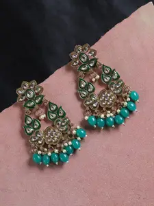Priyaasi Green Floral Kundan Drop Earrings