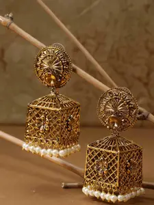 Priyaasi Gold-Plated & White Square Jhumkas