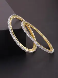 Priyaasi Set Of 2 Gold-Plated White AD-Studded Bangles