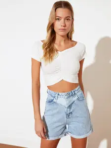 Trendyol Women Stunning Blue Washed Shorts