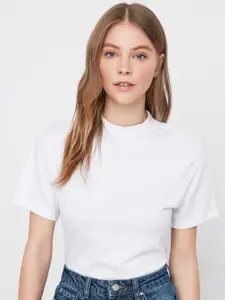 Trendyol Women White Solid Pure Cotton T-shirt
