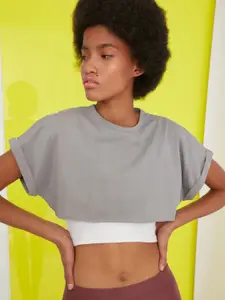 Trendyol Women Beautiful Grey Colourblocked Tshirt