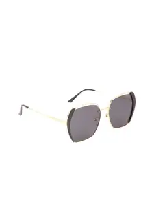 MARC LOUIS Women Grey Lens & Gold-Toned Square Sunglasses with UV Protected Lens