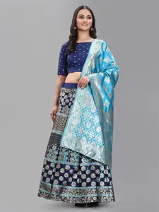 DIVASTRI Turquoise Blue & Gold Semi-Stitched Lehenga & Unstitched Blouse With Dupatta
