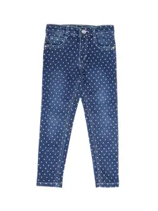 High Star Girls Blue Slim Fit Polka Dots Printed Stretchable Jeans