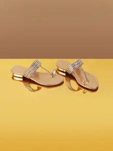 Mochi Gold-Toned Textured One Toe Flats