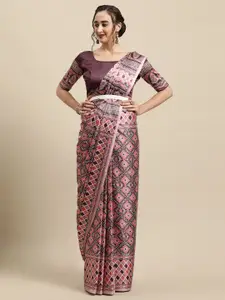 Saree mall Mauve Ethnic Motifs Printed Poly Crepe Saree