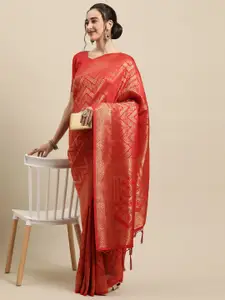 Saree mall Red & Gold-Toned Ethnic Motifs Zari Silk Blend Banarasi Sarees