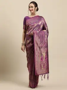 Saree mall Purple & Gold-Toned Woven Design Banarasi Saree