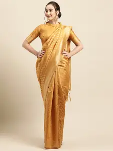 Saree mall Mustard & Gold-Toned Ethnic Motifs Zari Silk Blend Banarasi Sarees