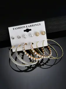 Yellow Chimes Set of 6 Gold-Toned Stud Hoop Earring