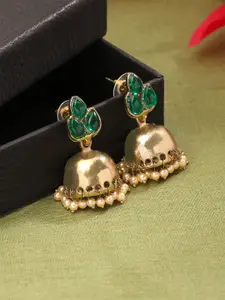 Yellow Chimes Green Gold-Plated Dome Shaped Jhumkas Earrings